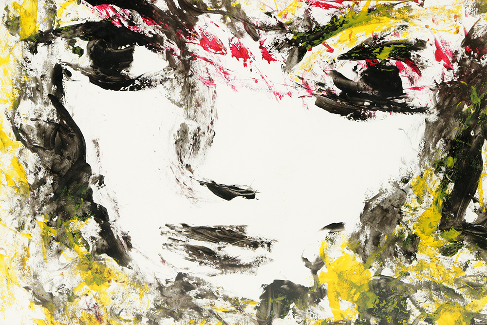 Signed Acrylic Painting on Paper of Abstract Faces