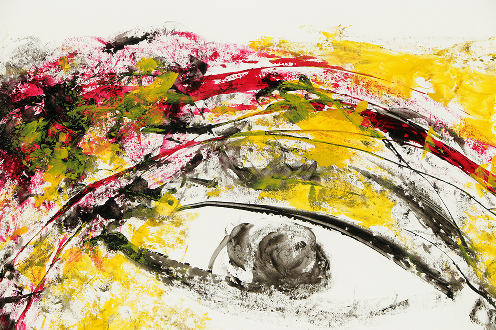 Signed Acrylic Painting on Paper of Abstract Faces