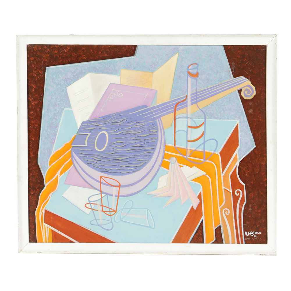 Michael Michele Oil Painting on Canvas "Still Life with Mandolin"