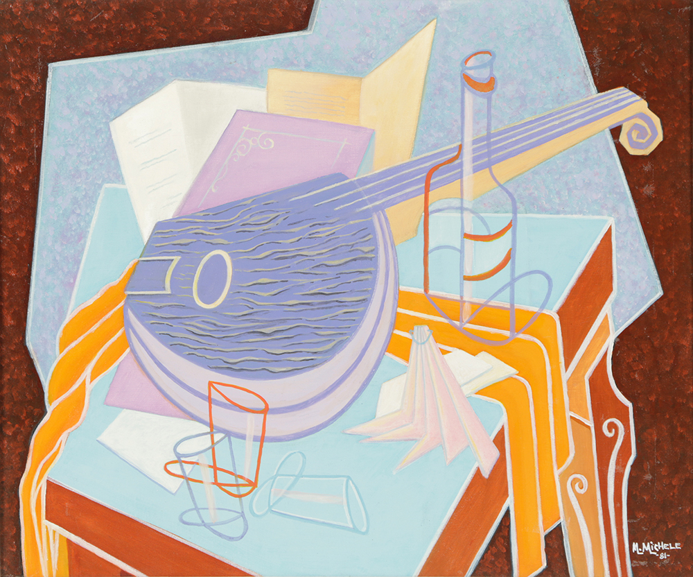 Michael Michele Oil Painting on Canvas "Still Life with Mandolin"