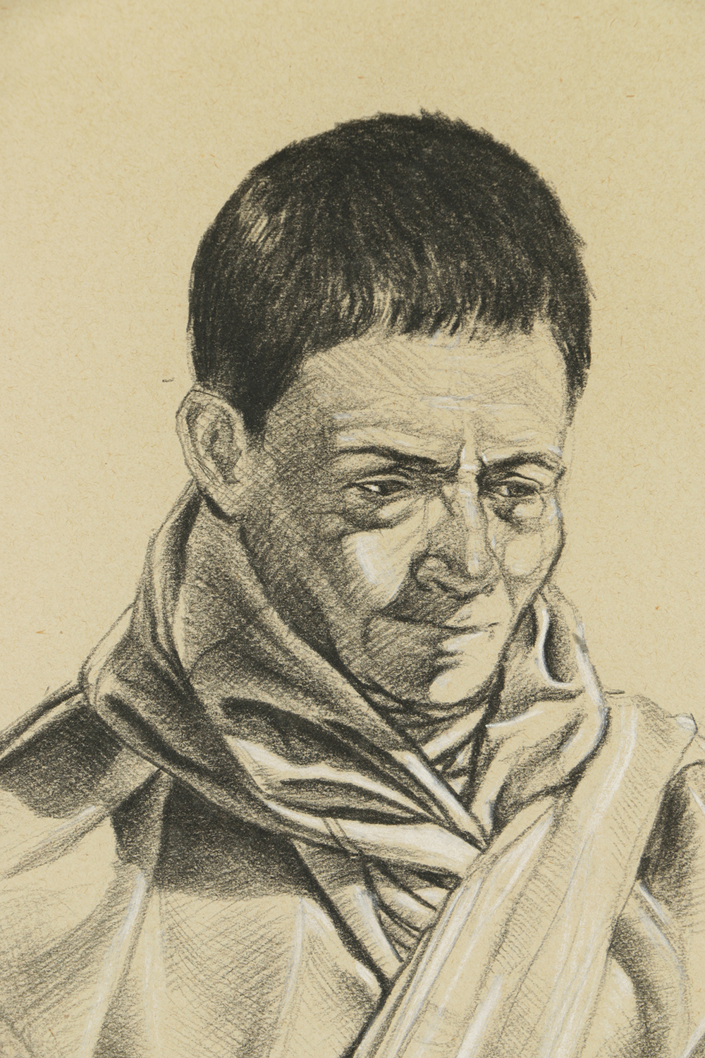 Charcoal Drawing on Paper of Man with a Pot