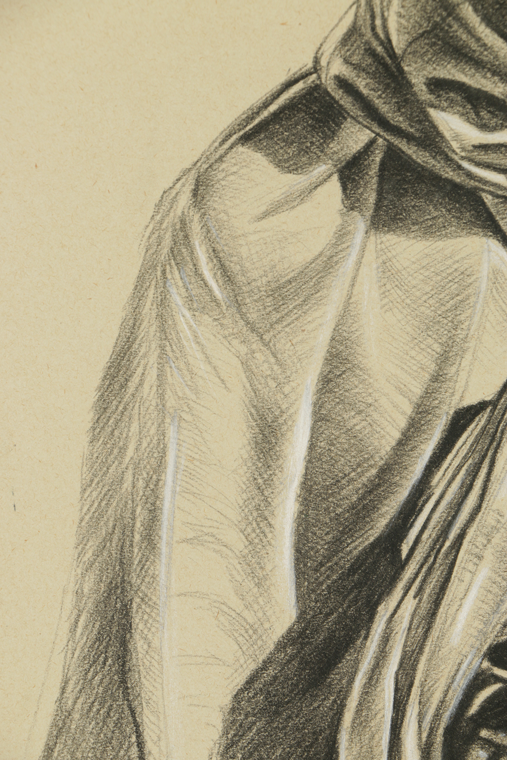 Charcoal Drawing on Paper of Man with a Pot