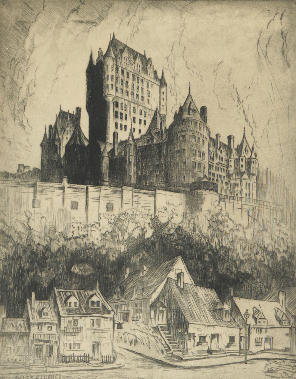 Malte Sterner Etching on Paper "Château Frontenac, a Quebec"