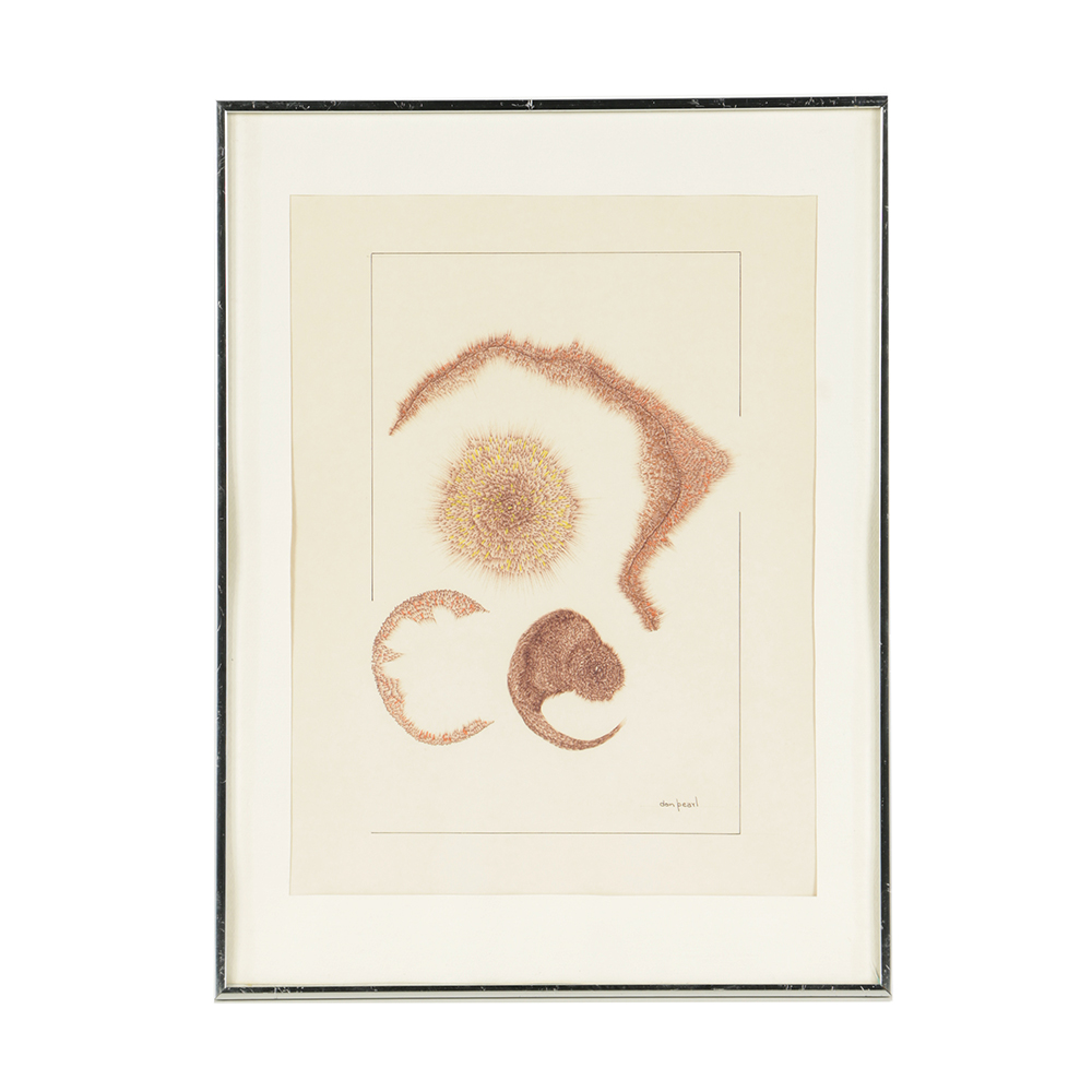 Don Pearl Ink Drawing on Paper with Gouache of Abstract Forms