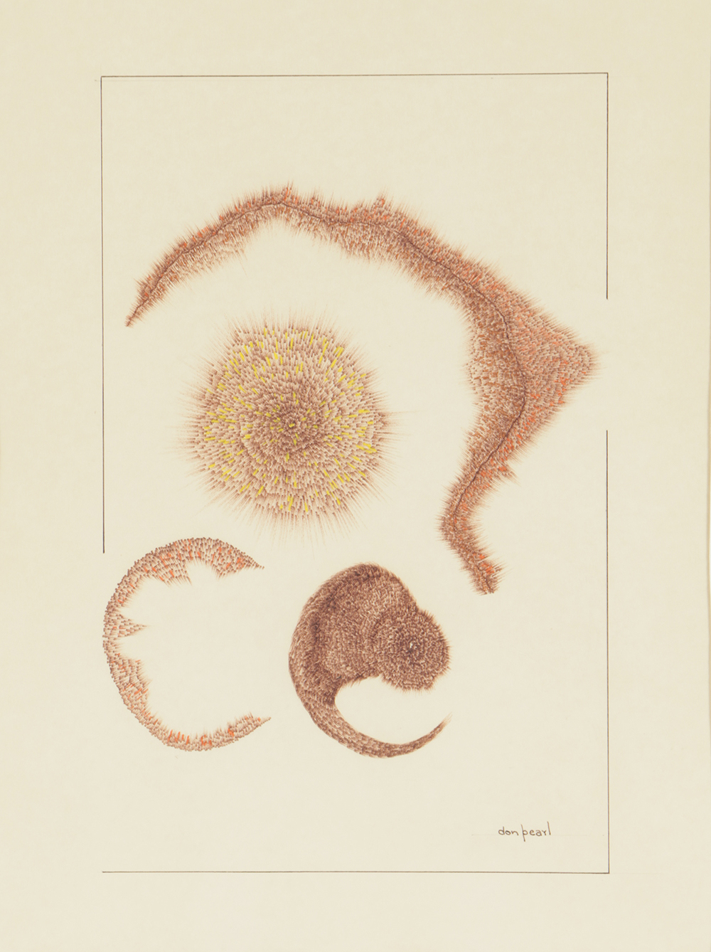 Don Pearl Ink Drawing on Paper with Gouache of Abstract Forms