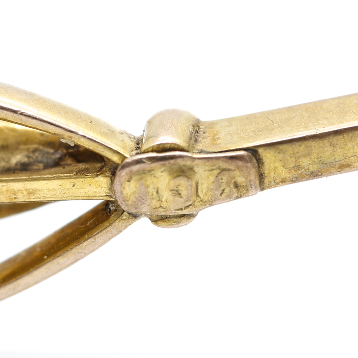 Arts and Crafts 9K Yellow Gold Aquamarine and Seed Pearl Bar Pin