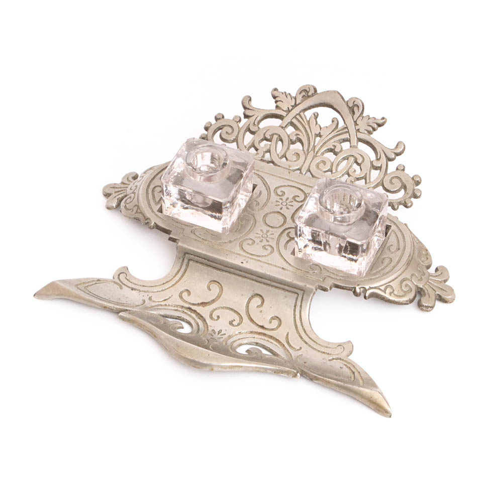 National Bronze and Iron Works Art Noveau Double Inkwell