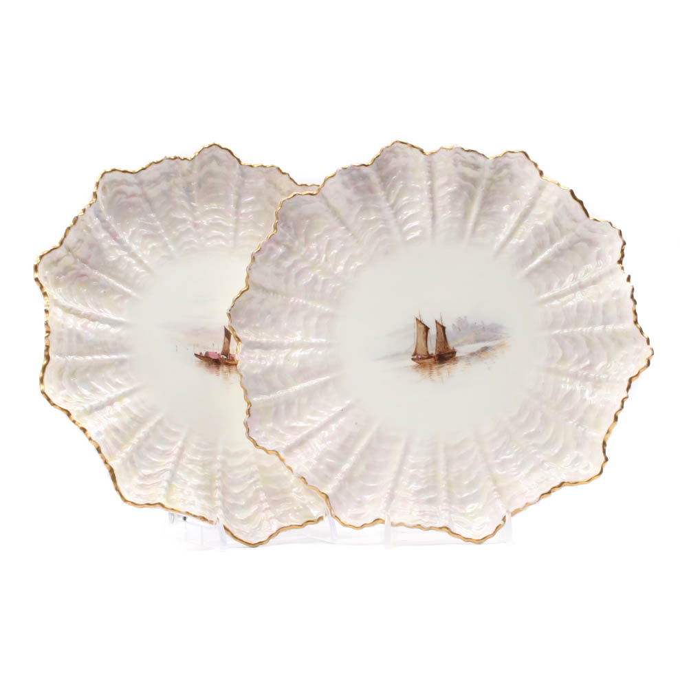 Antique Hand Painted Coalport Shell Plates