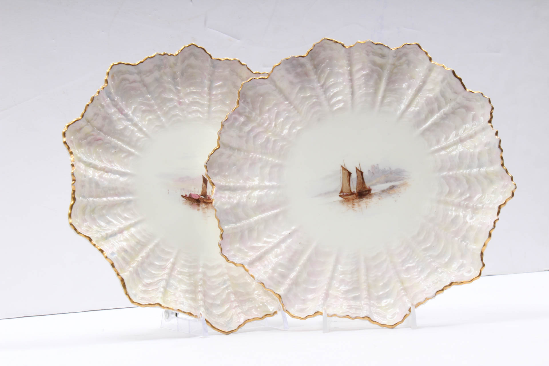 Antique Hand Painted Coalport Shell Plates