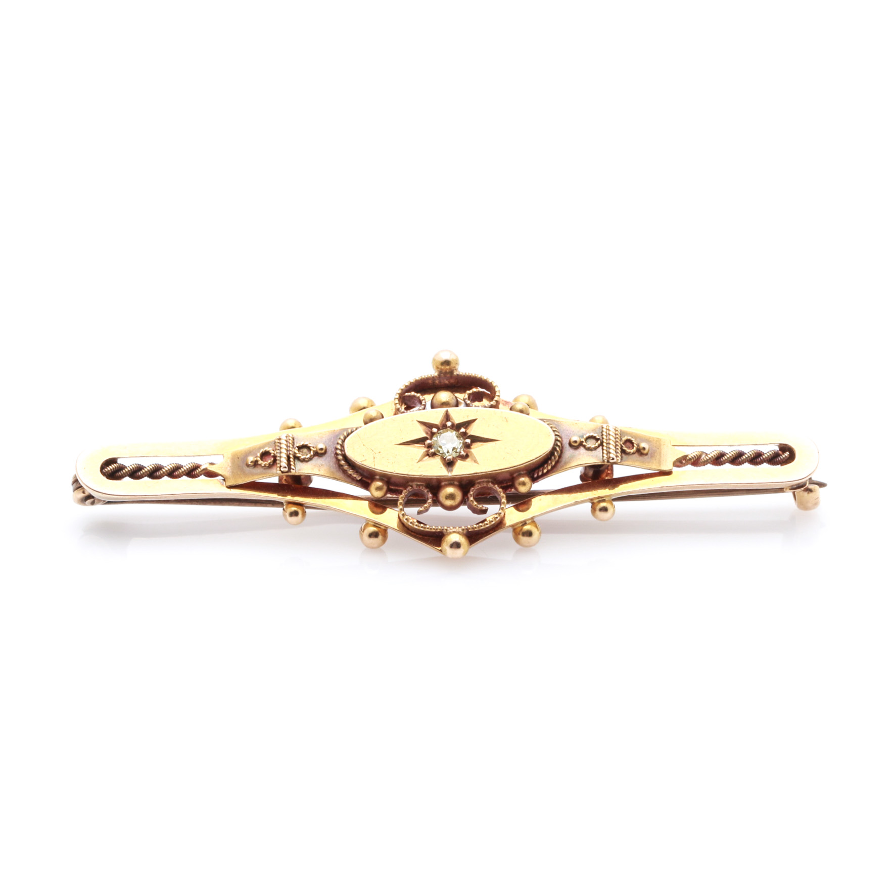 Early Victorian 15K Yellow Gold Diamond Brooch