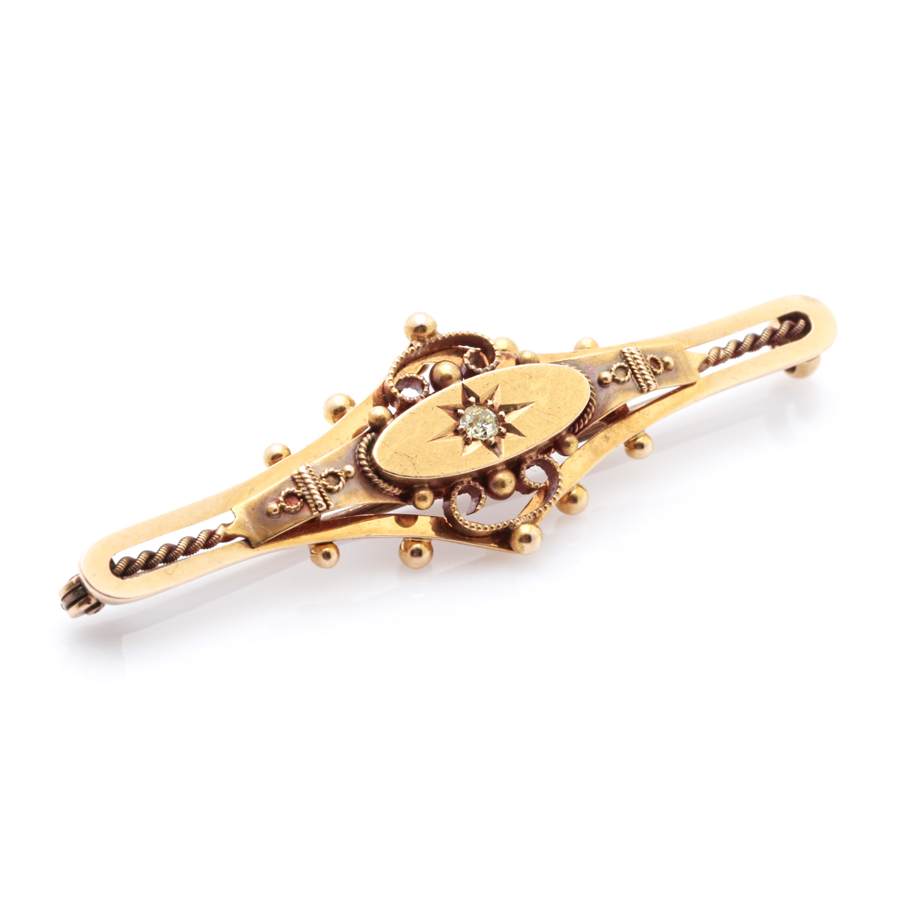 Early Victorian 15K Yellow Gold Diamond Brooch