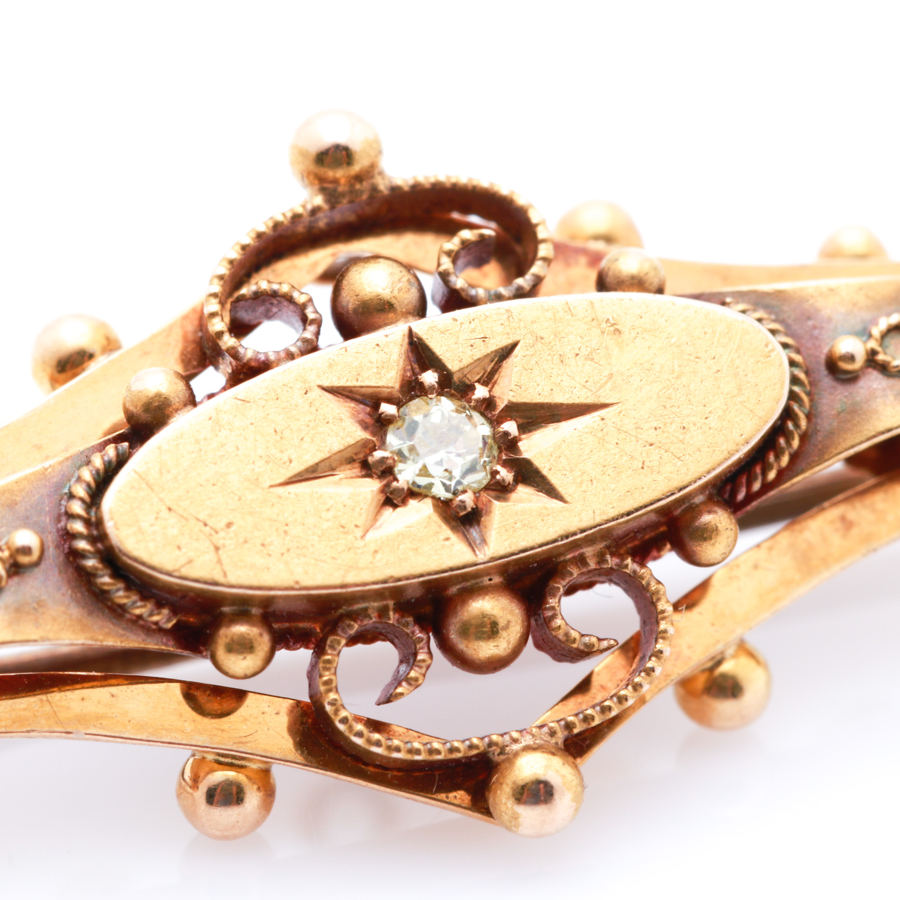 Early Victorian 15K Yellow Gold Diamond Brooch
