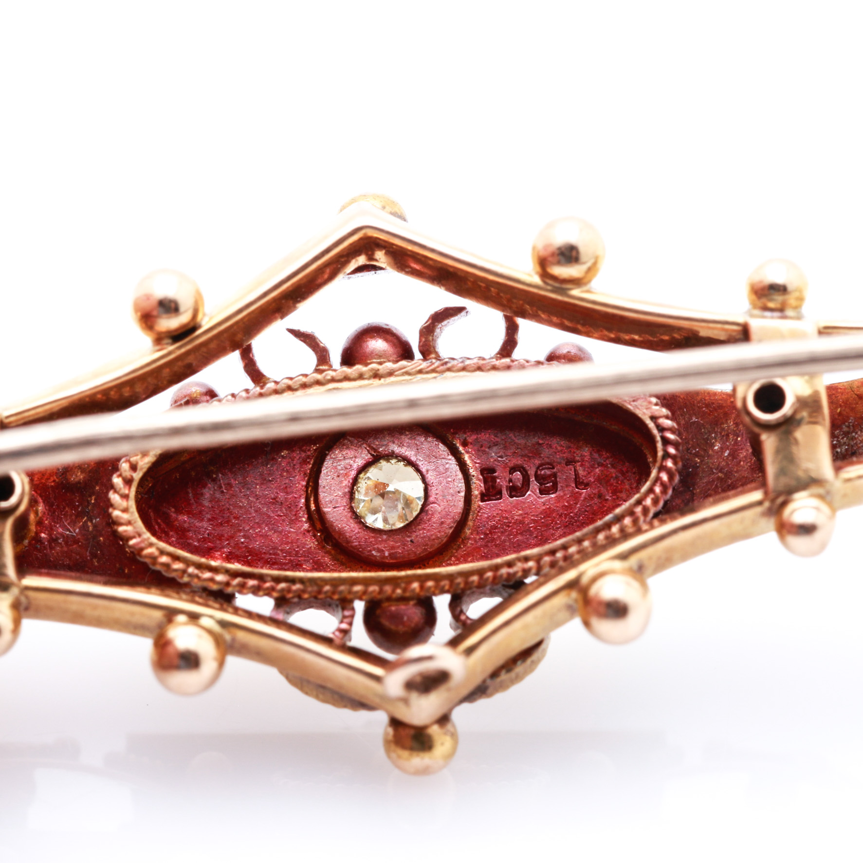 Early Victorian 15K Yellow Gold Diamond Brooch