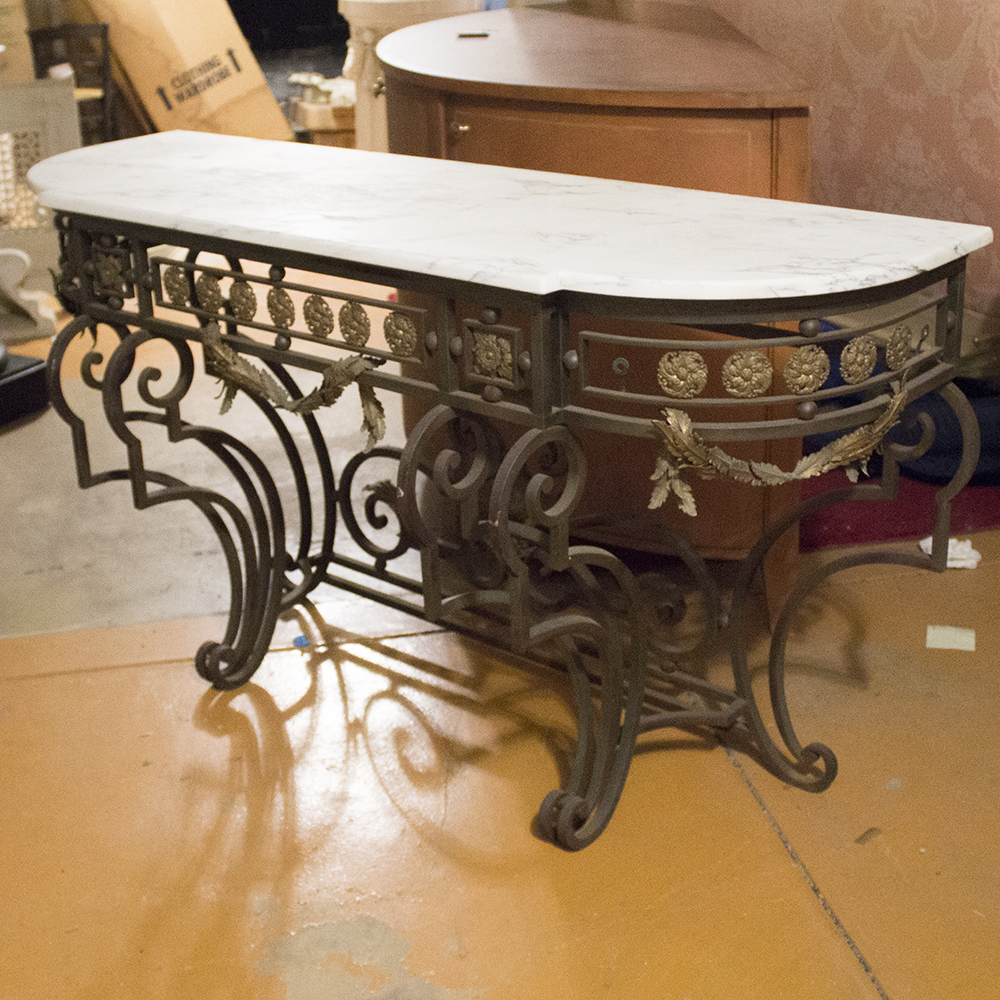 Rococo Style Marble Top Wrought Iron Console Table