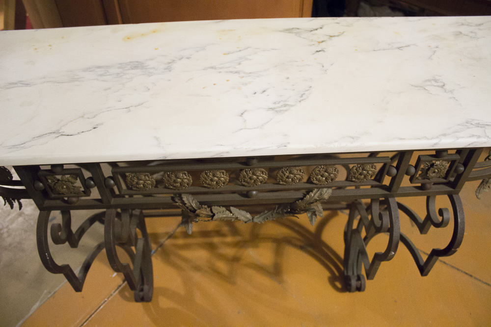 Rococo Style Marble Top Wrought Iron Console Table