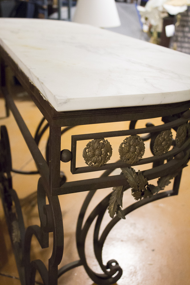 Rococo Style Marble Top Wrought Iron Console Table
