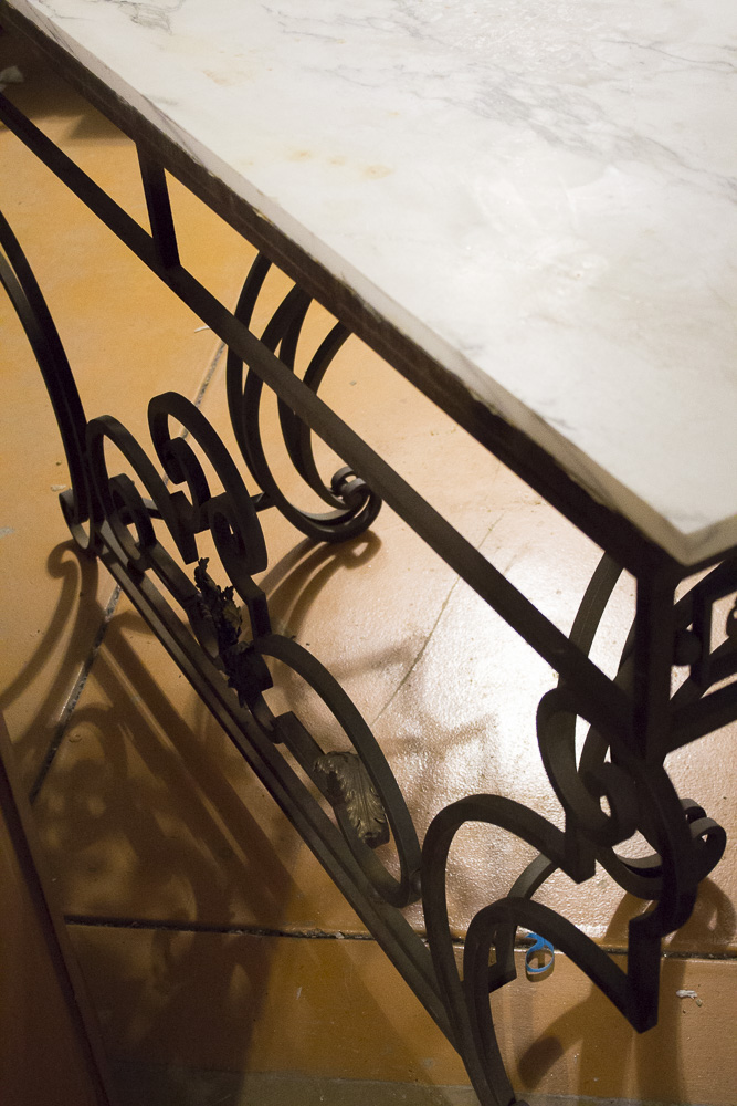 Rococo Style Marble Top Wrought Iron Console Table