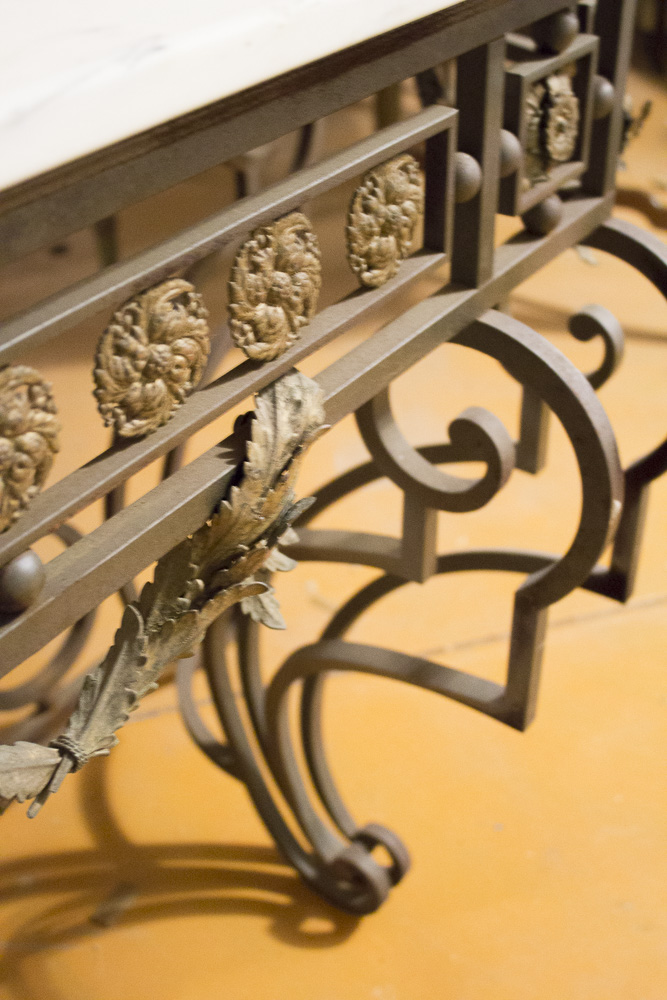 Rococo Style Marble Top Wrought Iron Console Table