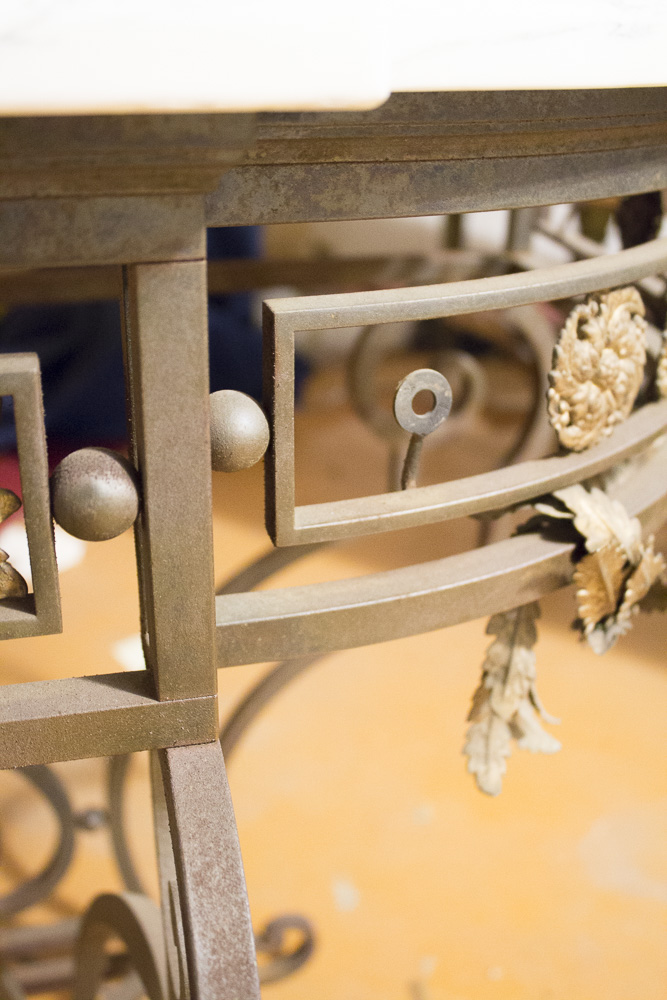 Rococo Style Marble Top Wrought Iron Console Table