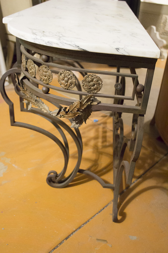 Rococo Style Marble Top Wrought Iron Console Table
