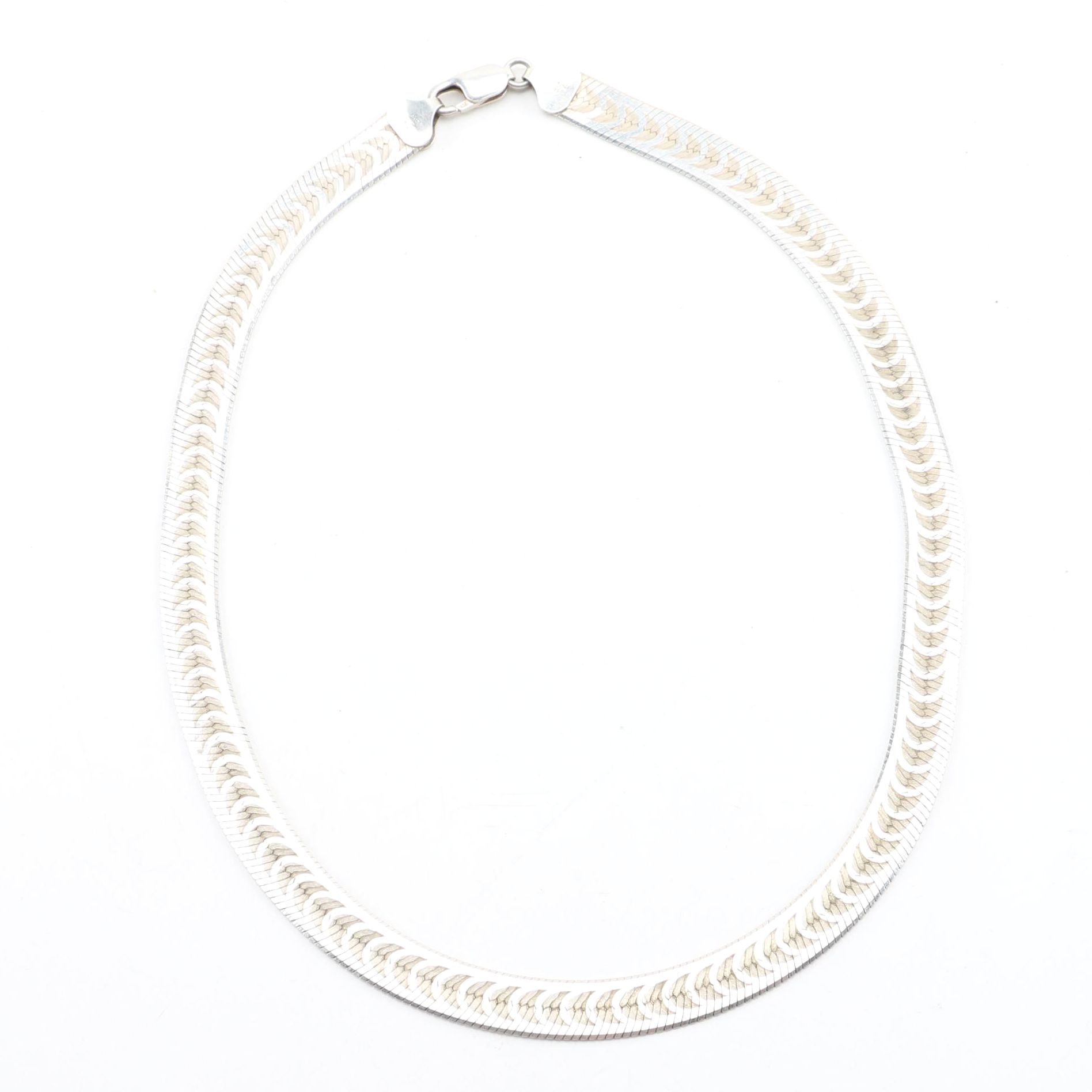 Sterling Silver Reversible Herringbone Chain Necklace