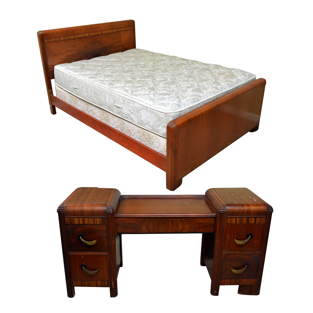 Art Deco Waterfall Style Bed Frame and Vanity by Abernathy Furniture Co.
