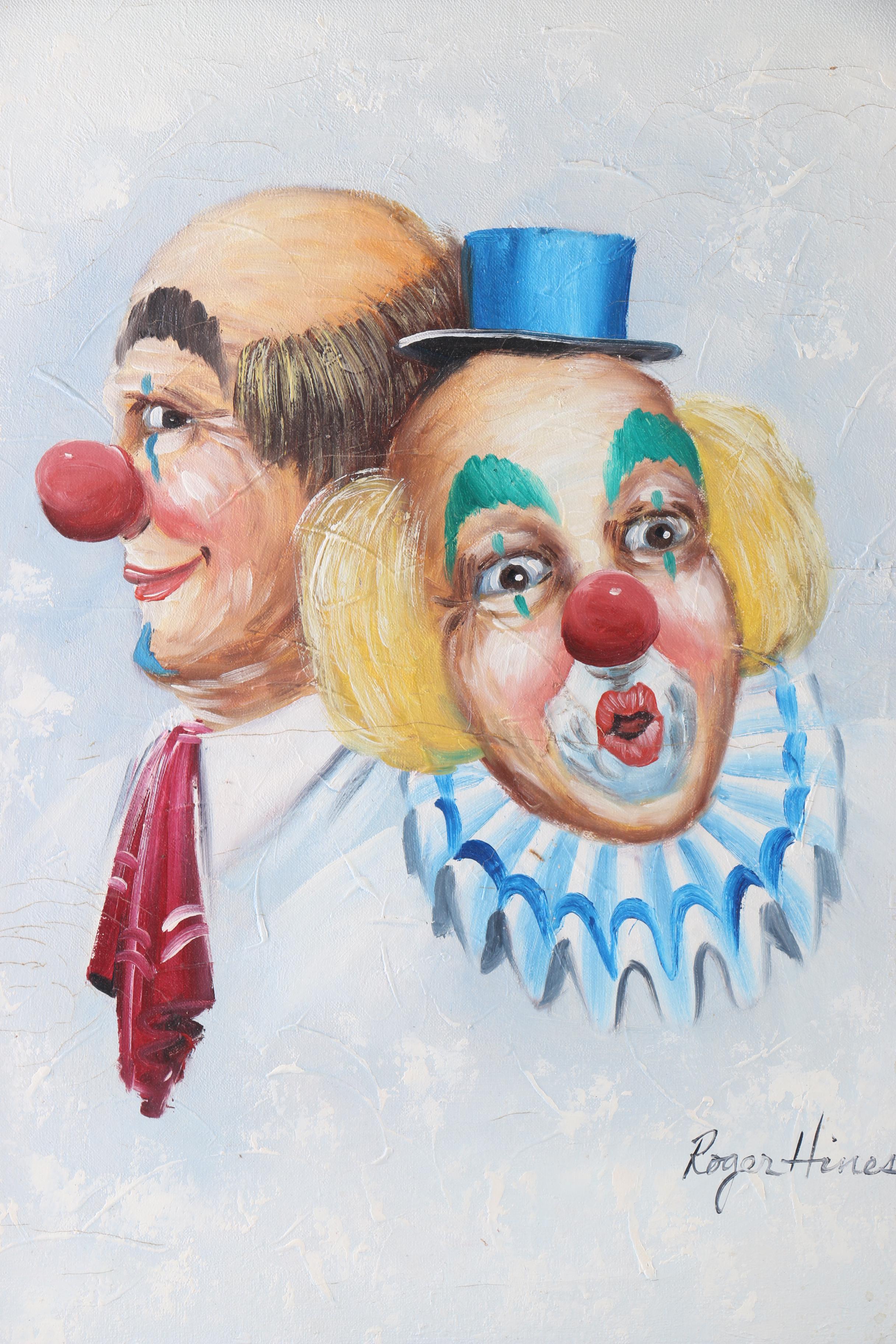 Roger Hines Oil Painting of Clowns