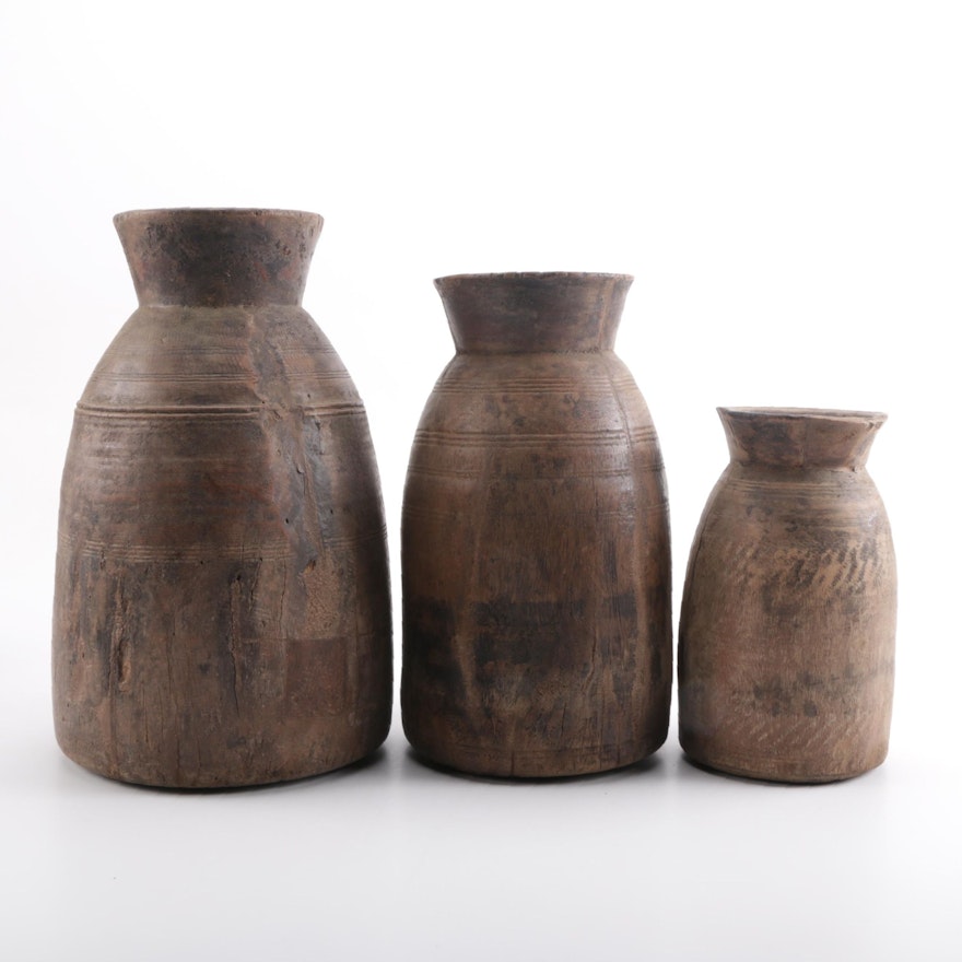 Primitive Wooden Urns