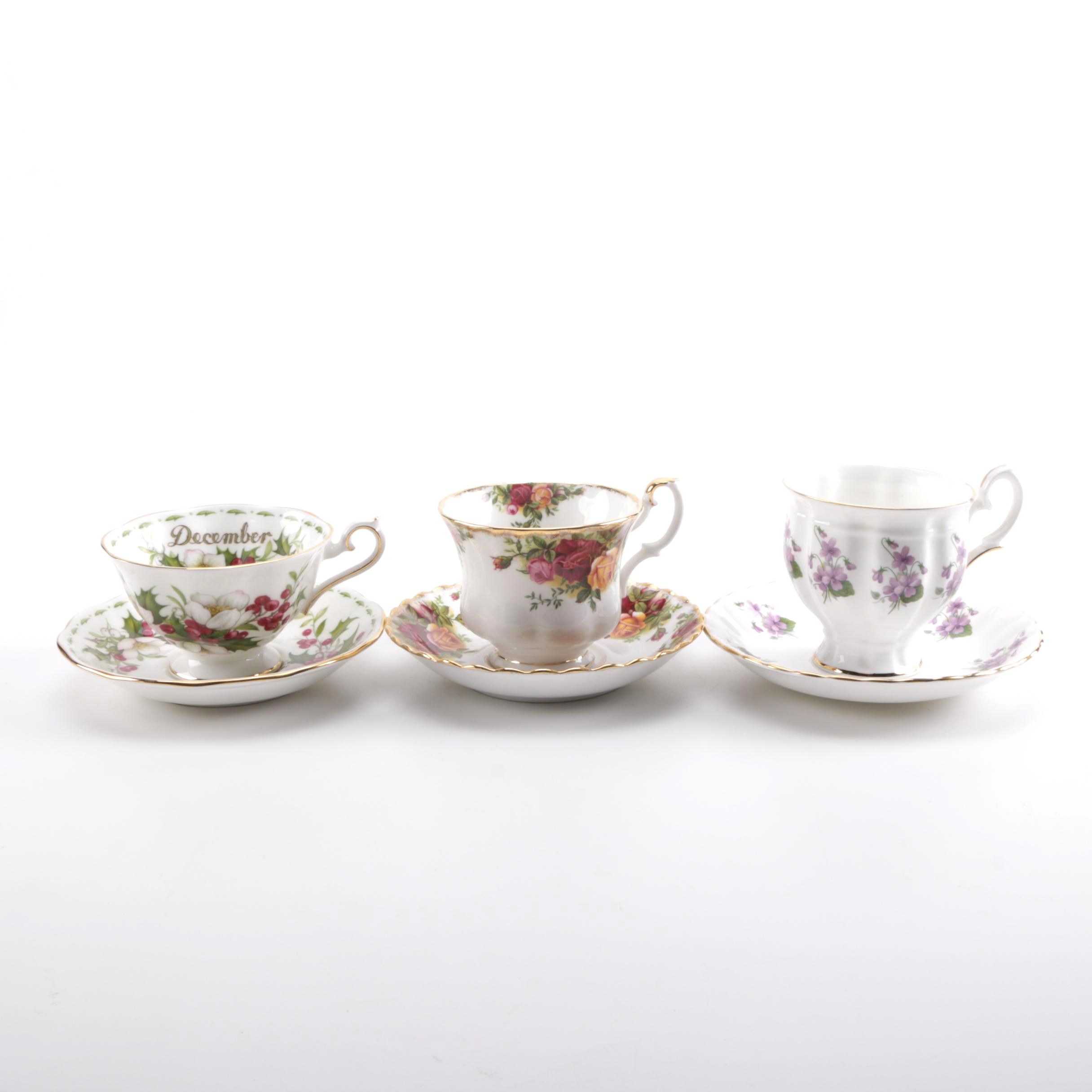 Fine China Teacups and Saucers Including Staffordshire and Royal Albert