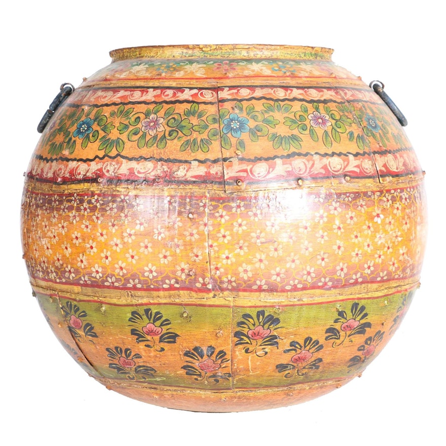 Large Hand-Painted Iron Pot