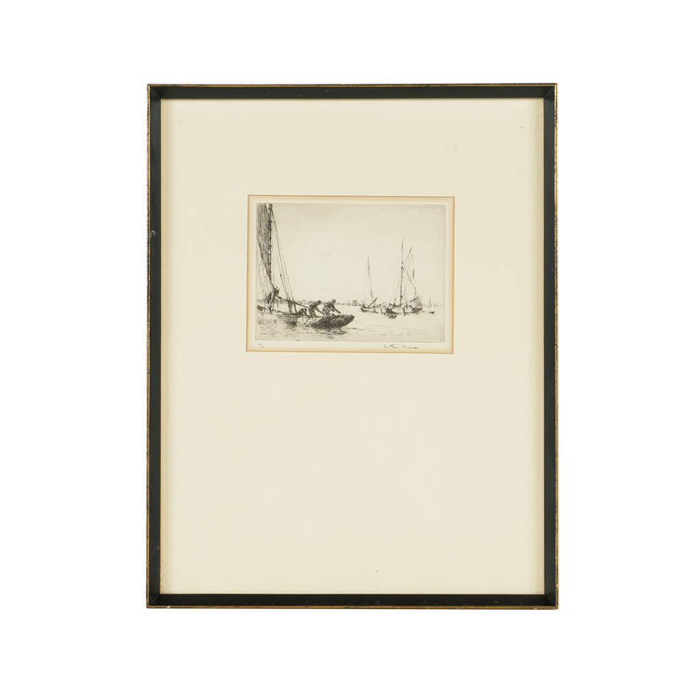 Arthur Briscoe Etching on Paper "Oyster Dredging, West Mersea"