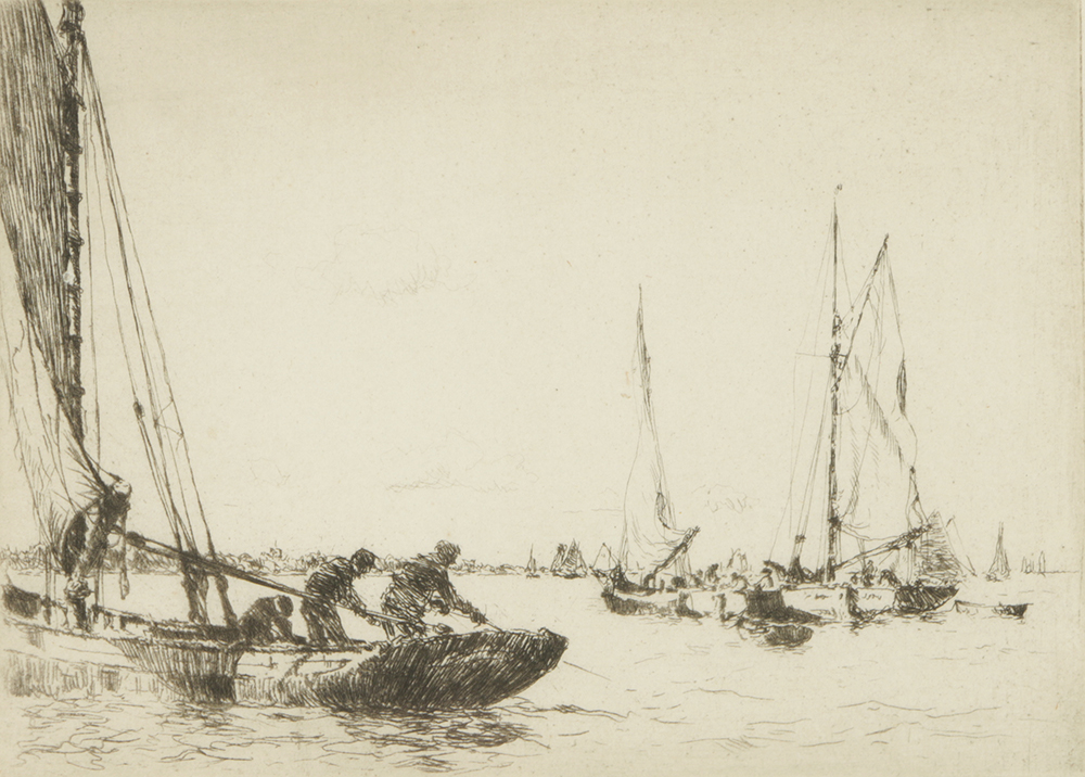 Arthur Briscoe Etching on Paper "Oyster Dredging, West Mersea"