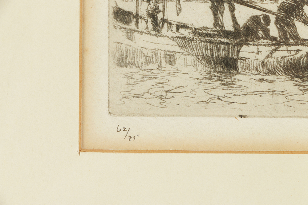 Arthur Briscoe Etching on Paper "Oyster Dredging, West Mersea"