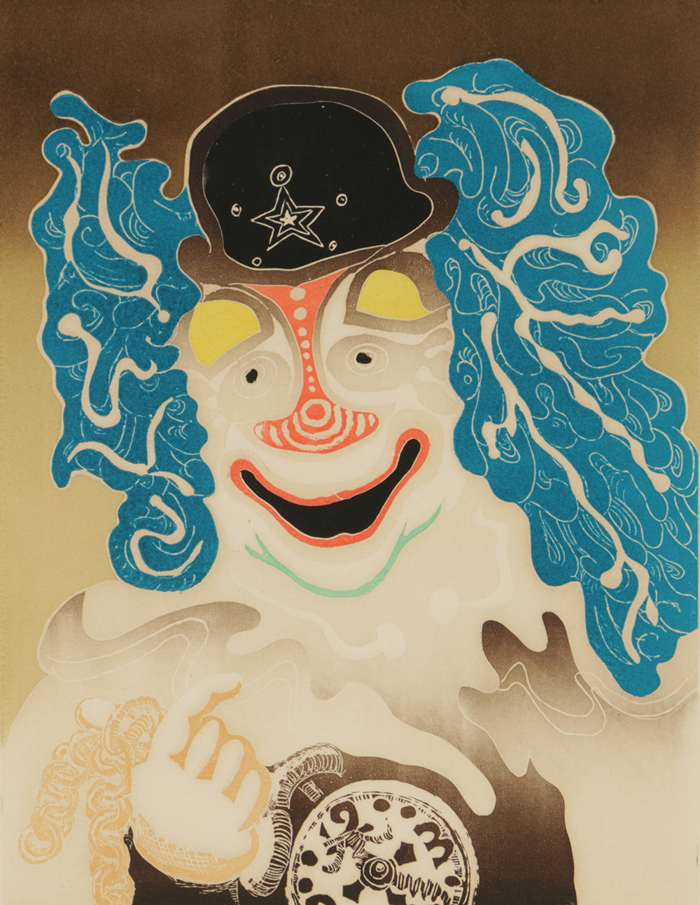 Motoi Oi Limited Edition Color Etching on Paper Abstract Clown