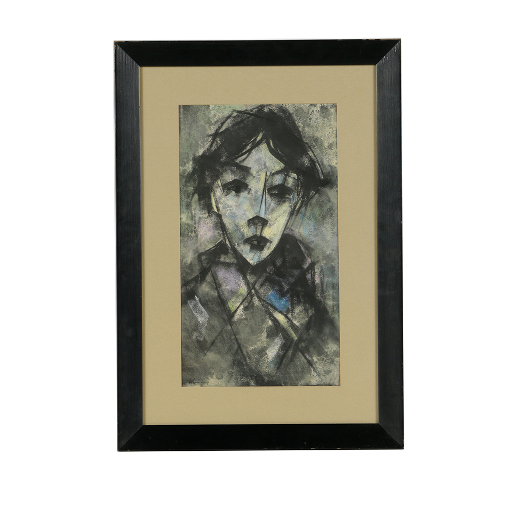 Kambre Pastel Drawing on Textured Paper Cubist Portrait