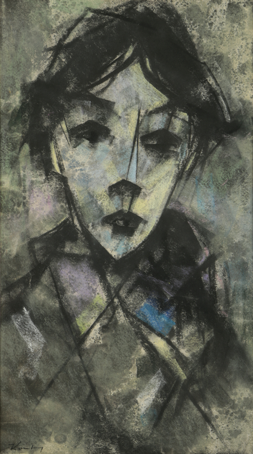 Kambre Pastel Drawing on Textured Paper Cubist Portrait