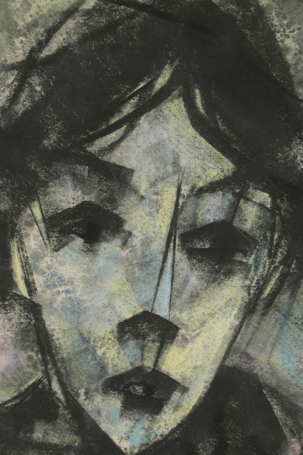 Kambre Pastel Drawing on Textured Paper Cubist Portrait