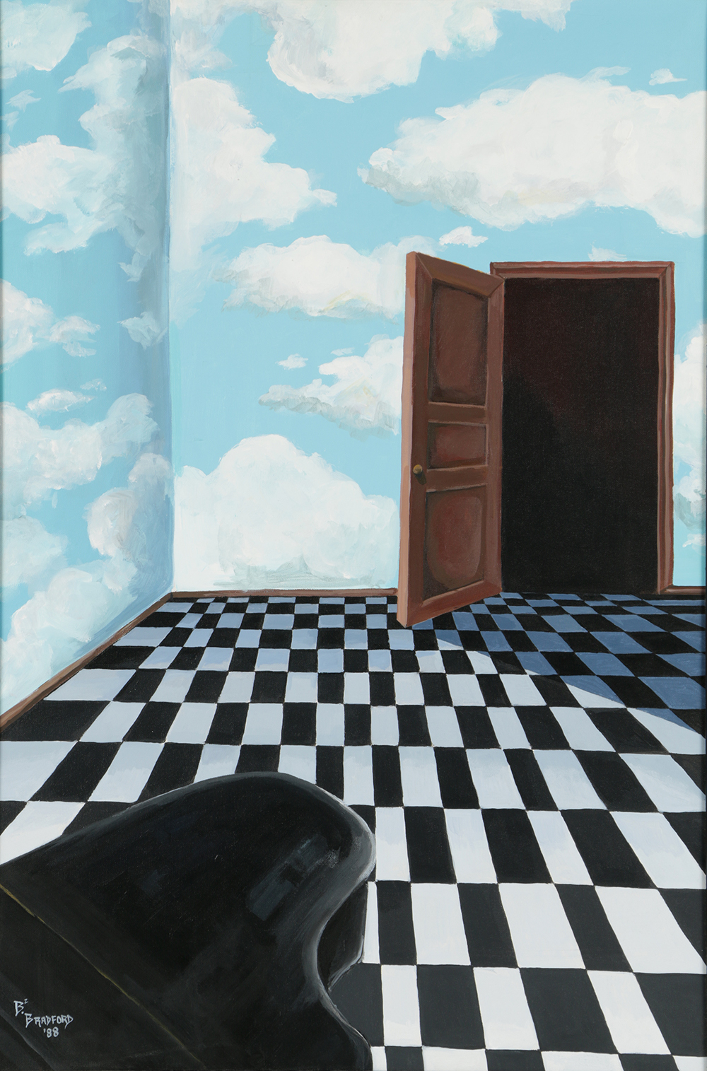 B. Bradford Acrylic Painting on Canvas Piano Room Scene