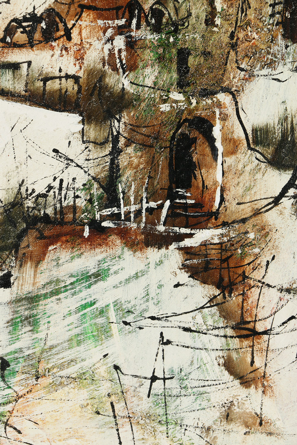 Oil Painting on Canvas of Seaside Building with Boat