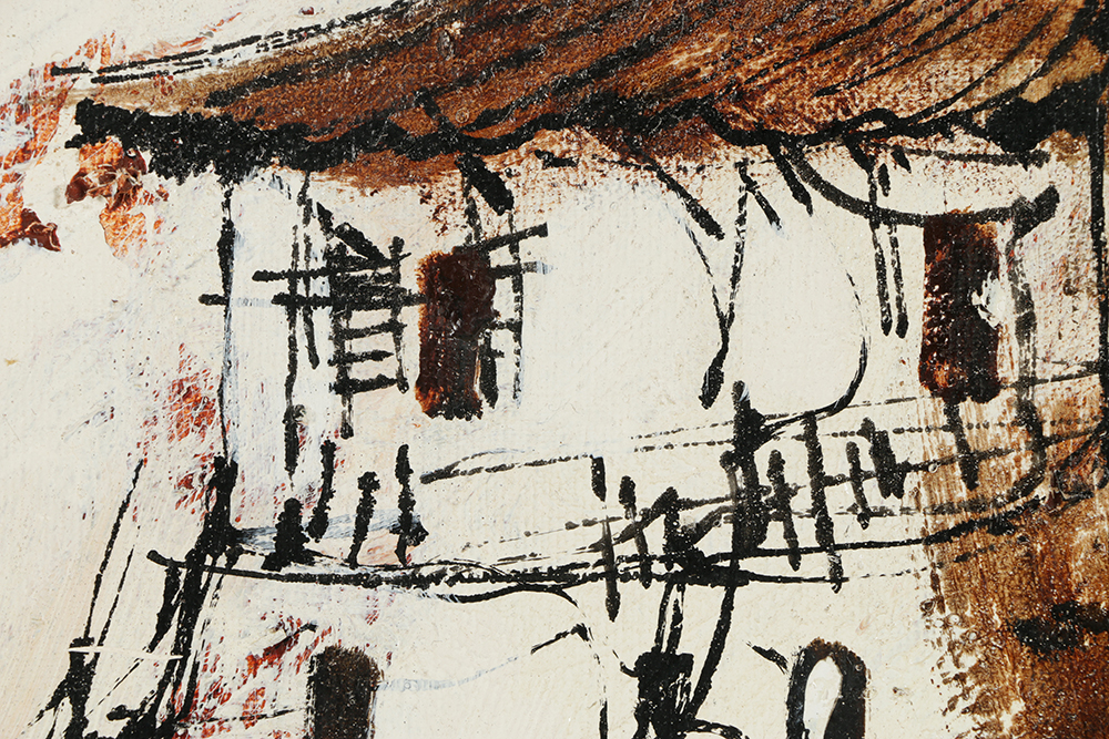 Oil Painting on Canvas of Seaside Building with Boat