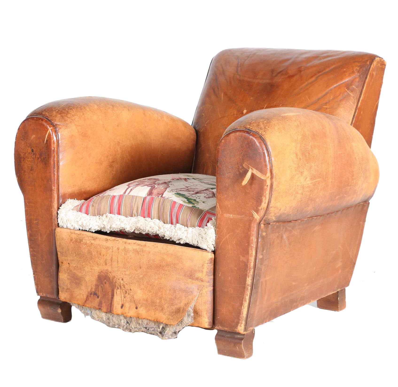 Vintage Leather Armchair With Pillow Cushion