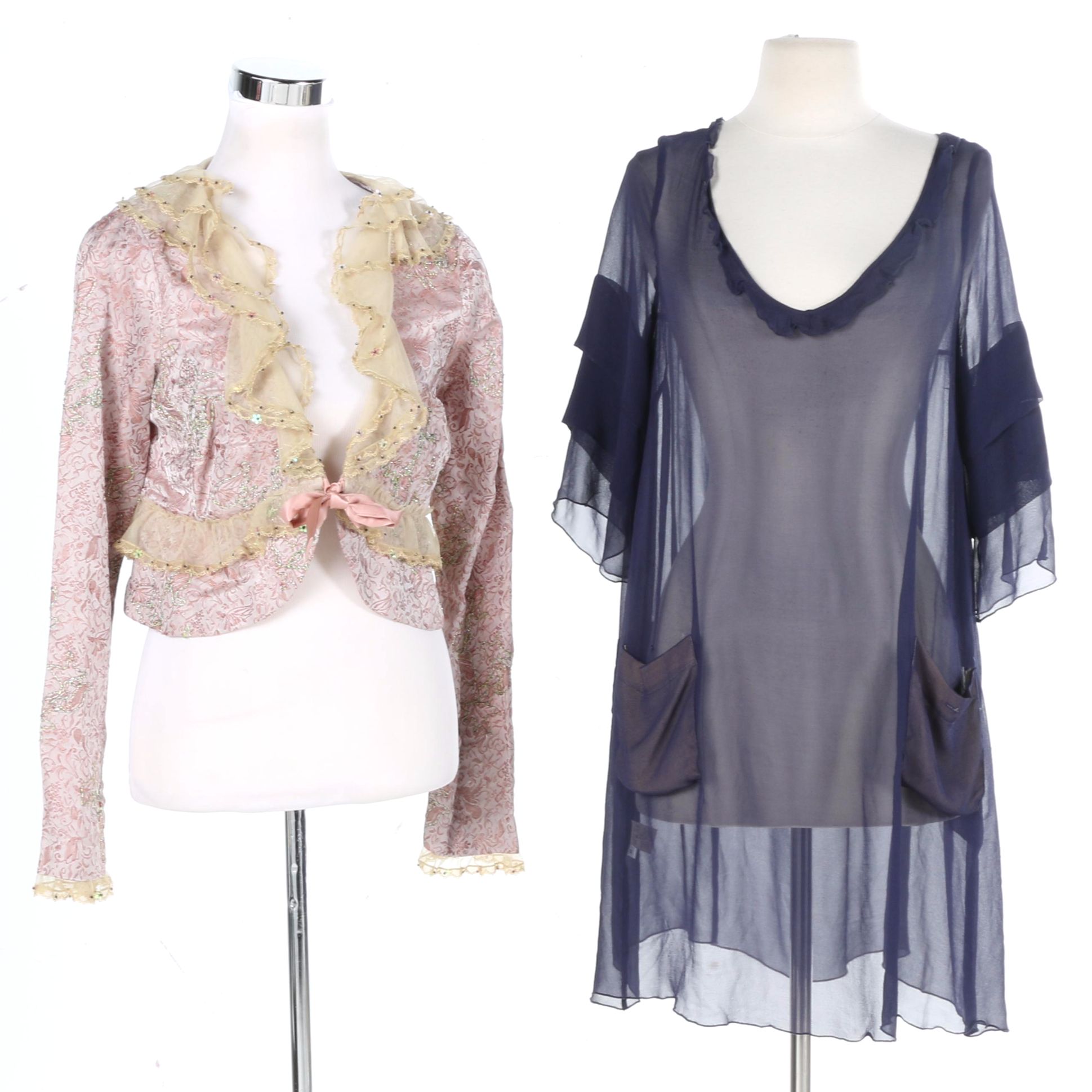 Blue Silk Francine Dress and Silk Trimmed Free People Jacket