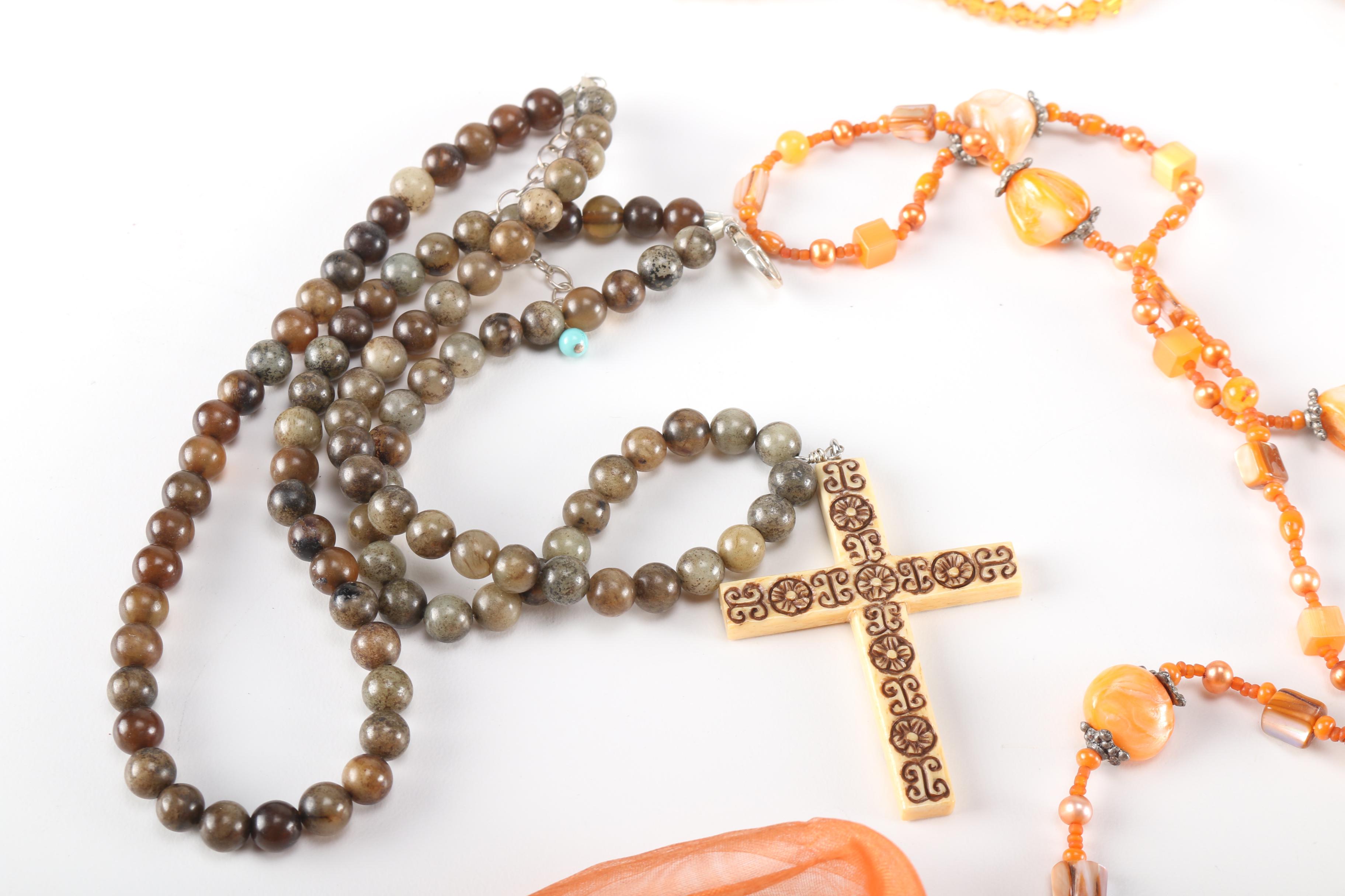 Costume Jewelry Including Coral and Amber