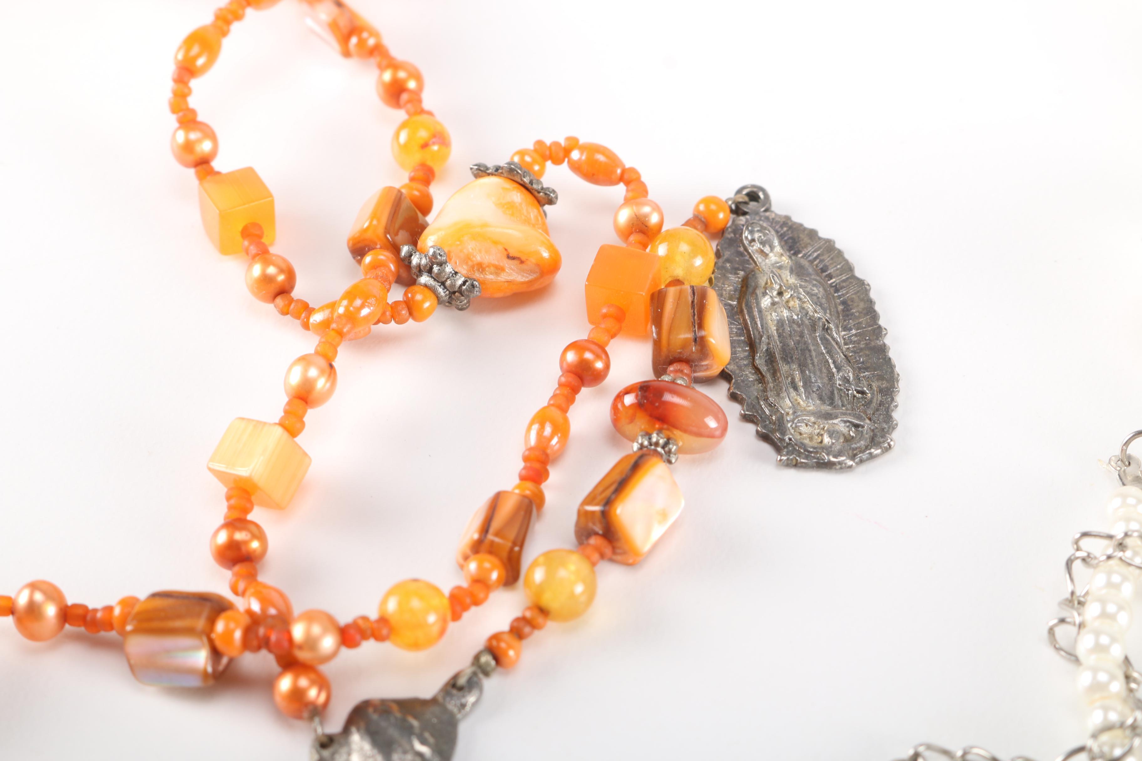 Costume Jewelry Including Coral and Amber