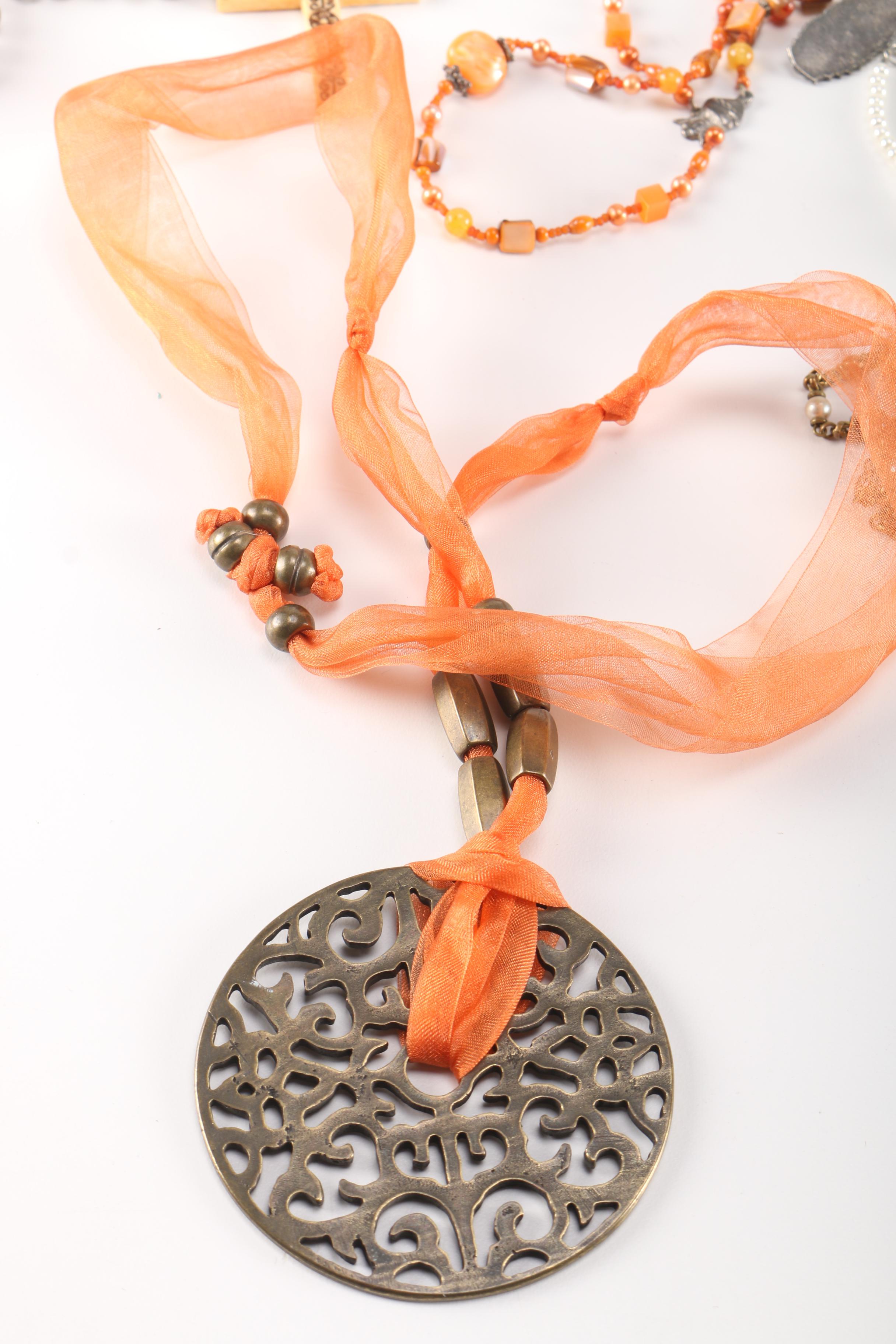 Costume Jewelry Including Coral and Amber