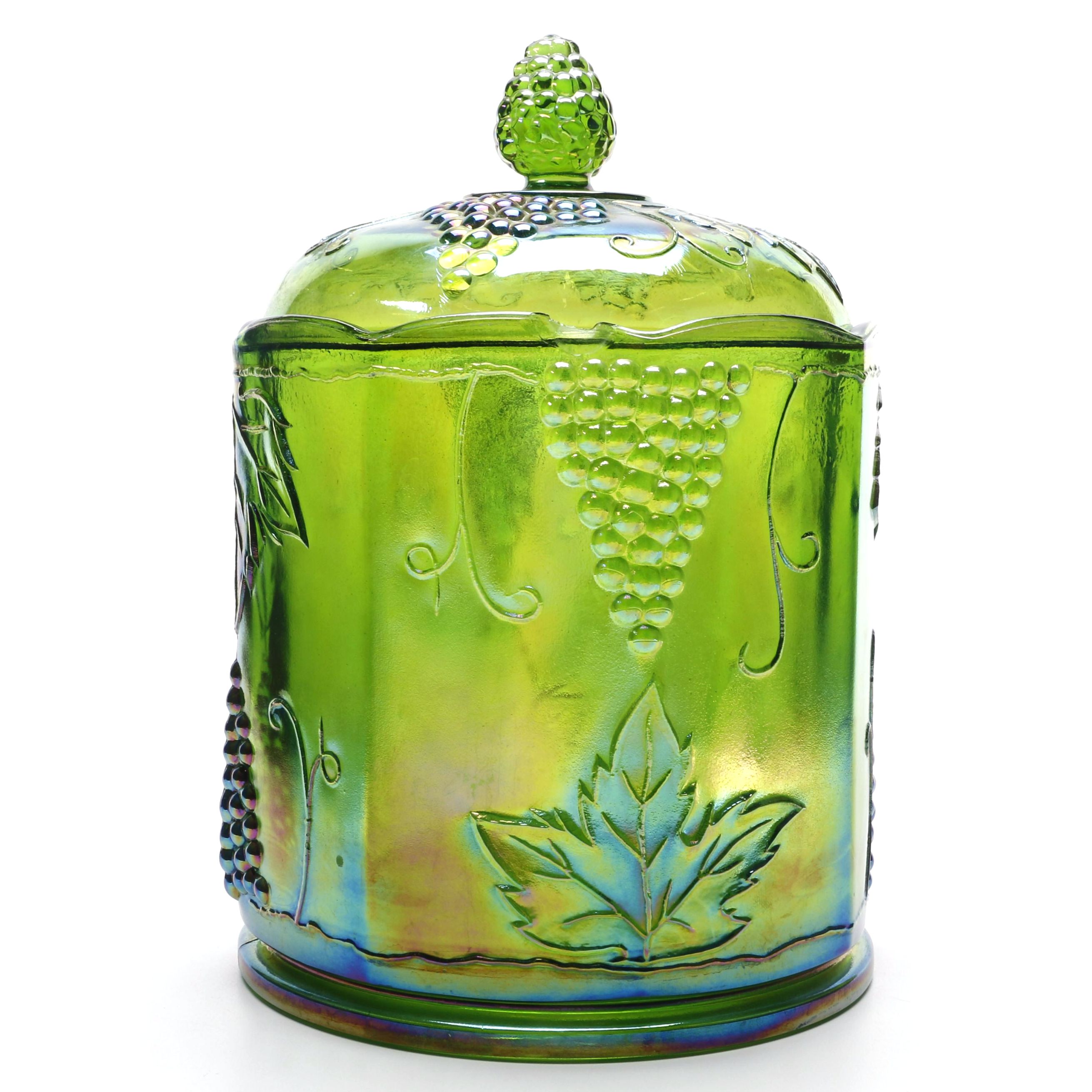 Vintage Indiana Glass Lime Green "Harvest" Candy Jar