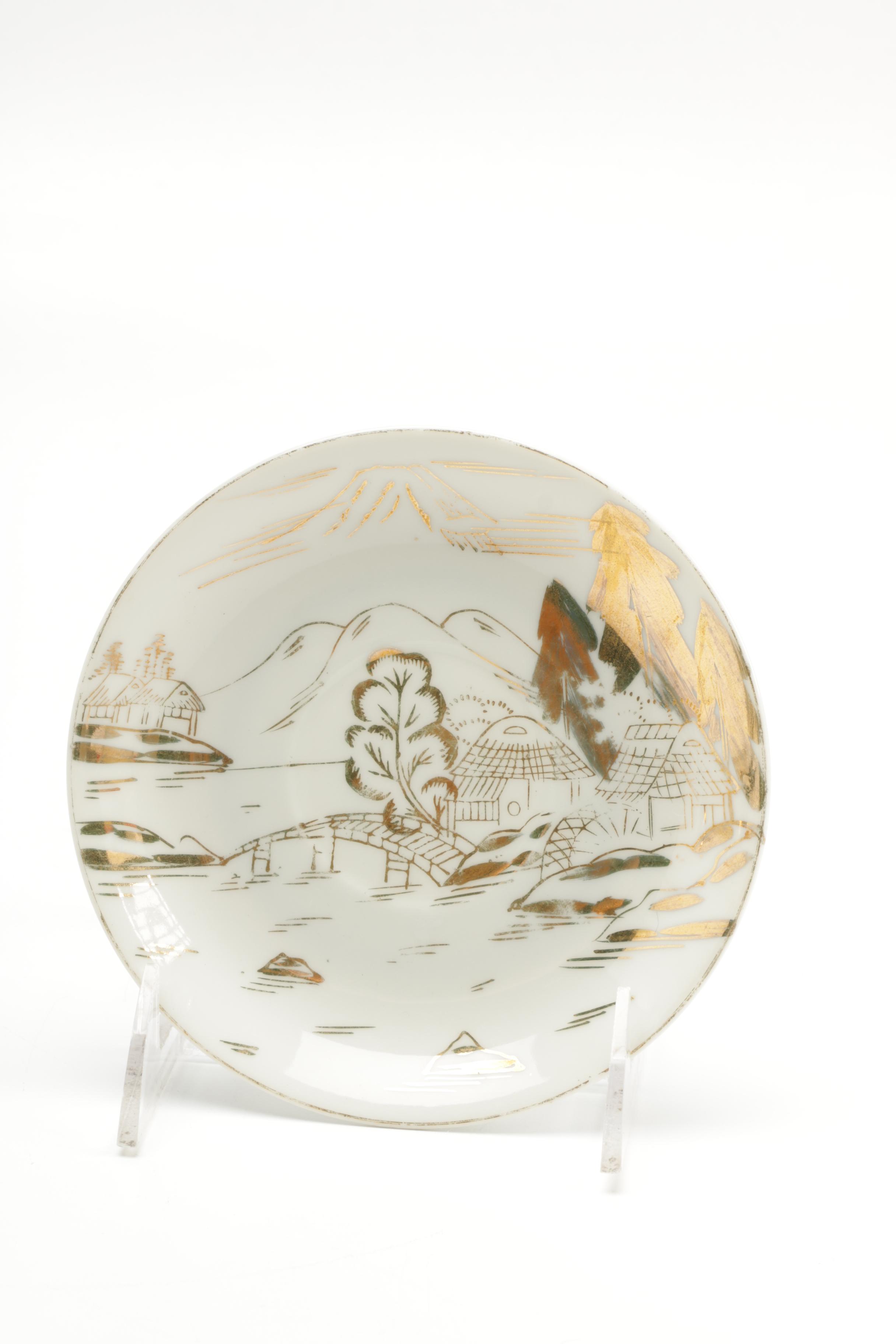 Japanese Kutani Gold and White Ceramic Tea Set