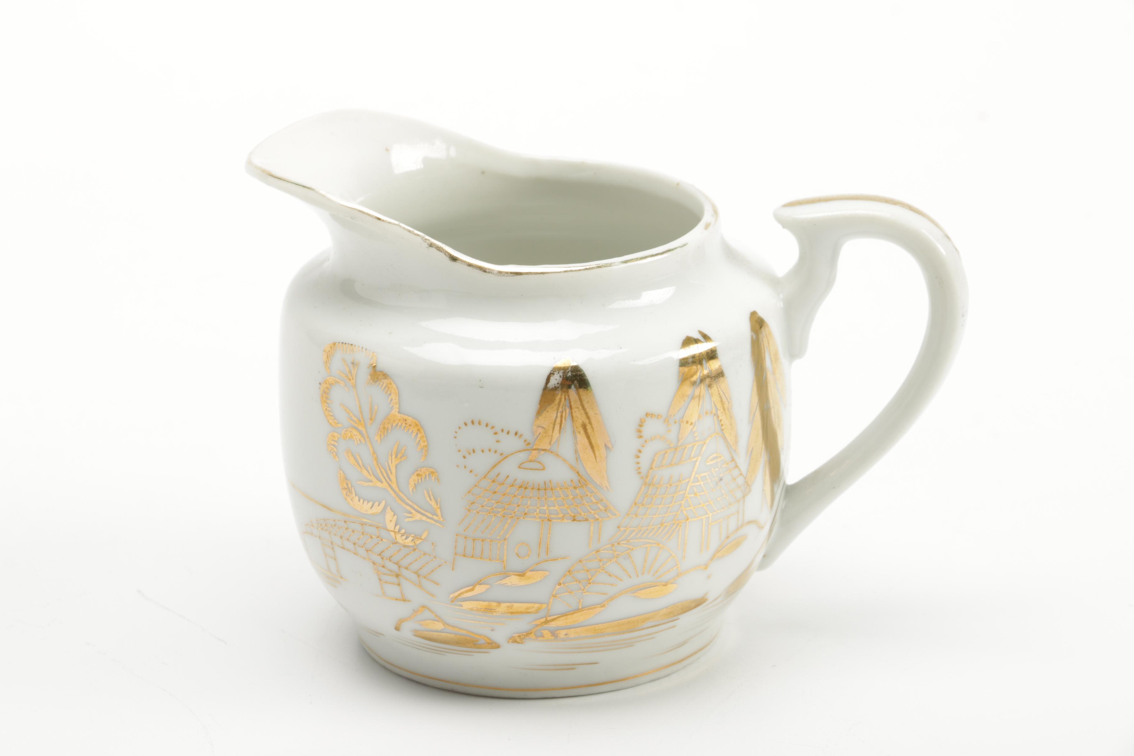 Japanese Kutani Gold and White Ceramic Tea Set