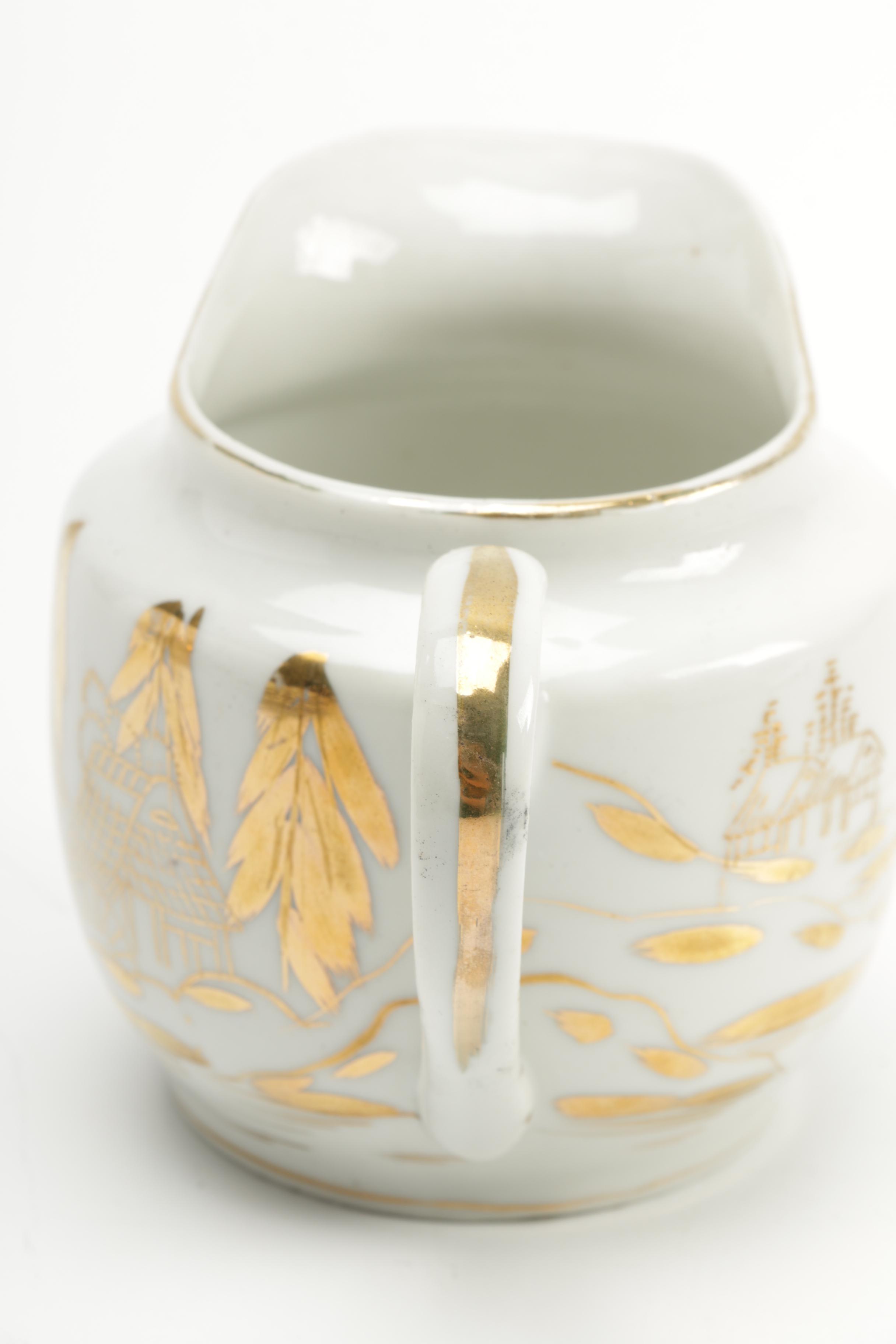 Japanese Kutani Gold and White Ceramic Tea Set