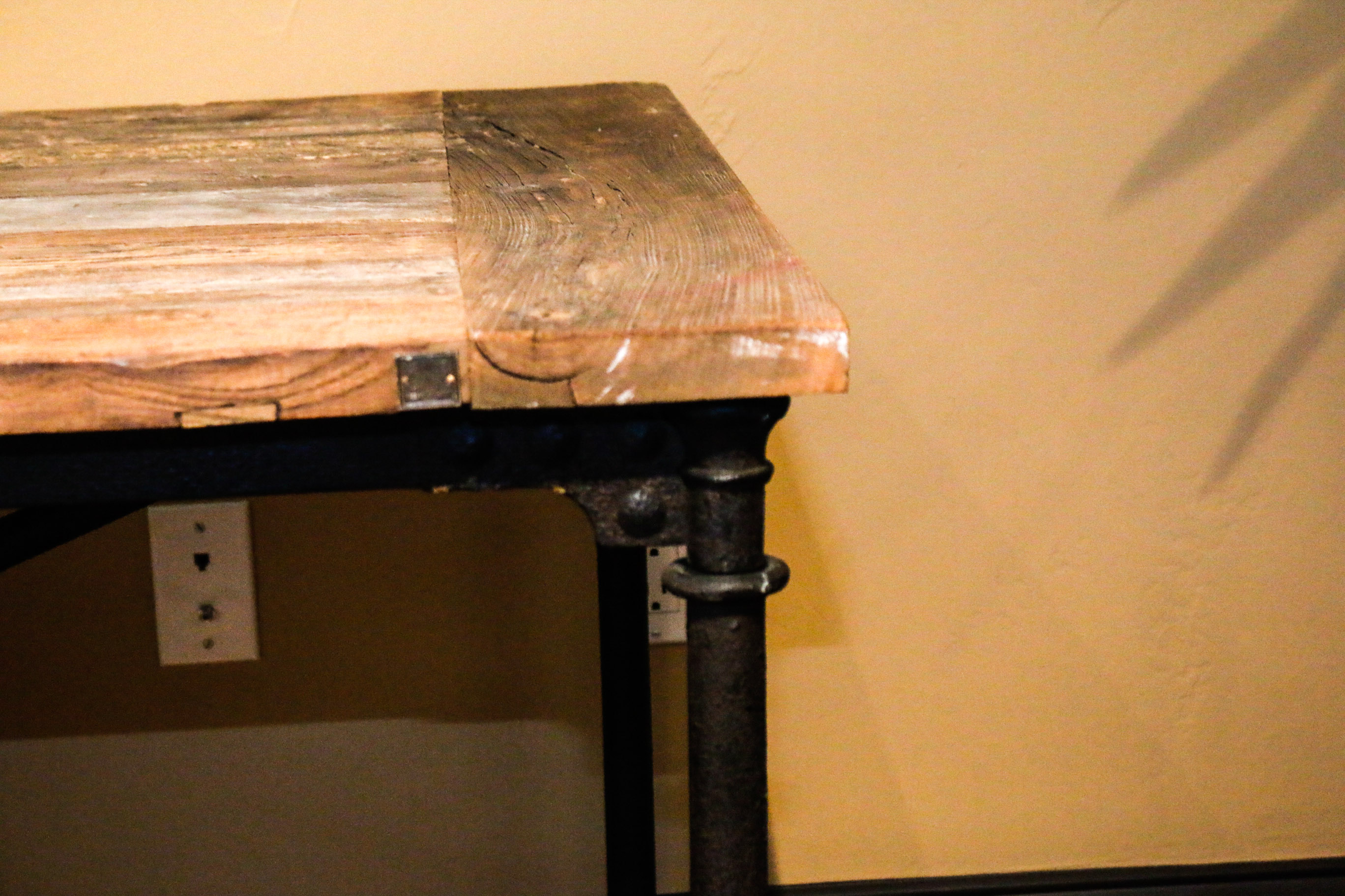 Industrial Table with Metal Base and Casters